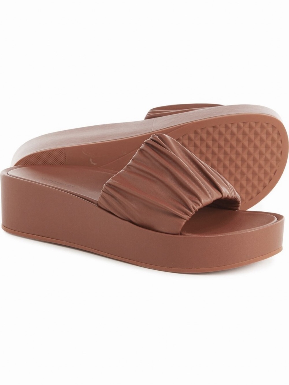 AEROSOLES Ruched Slide Platform Sandals in Cognac